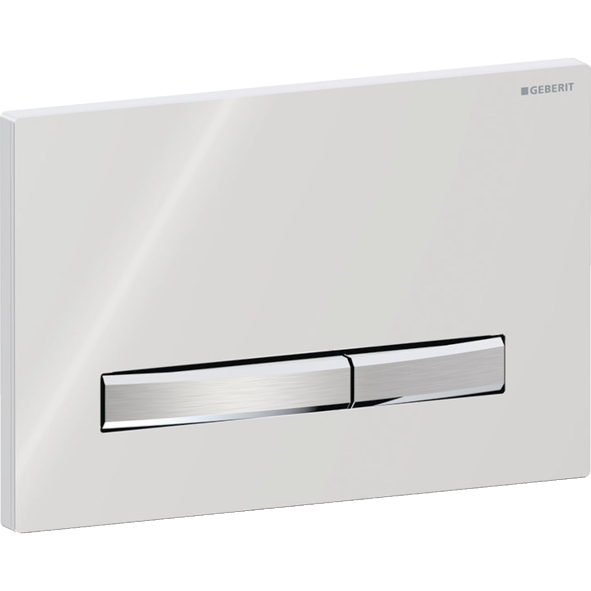 Geberit Sigma50 actuator plate, square, dual flush, metal colour chrome-plated — Base plate, Cover plate: chrome / glossy, Button: chrome / brushed, easy-to-clean coated — Product photo