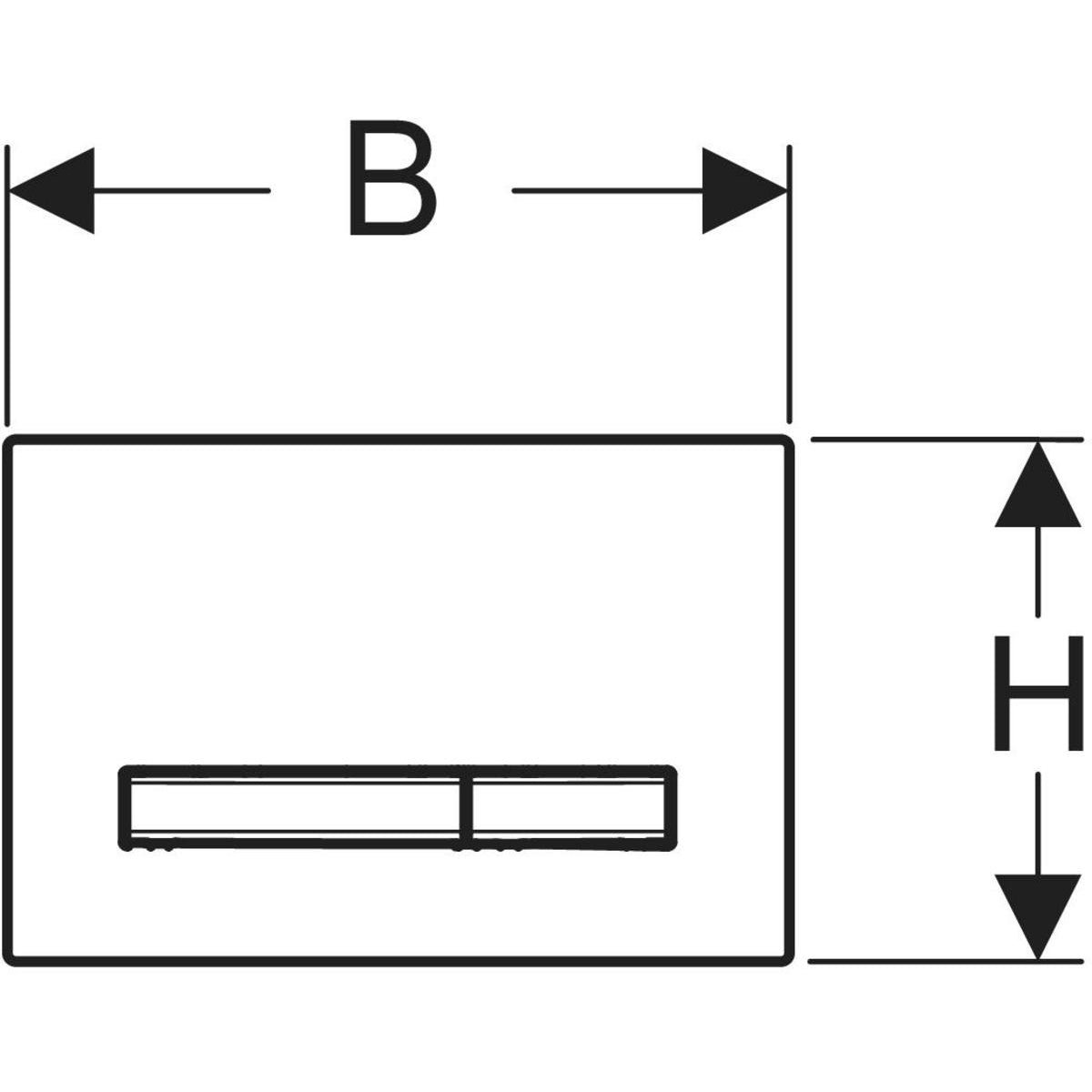 Geberit Sigma50 actuator plate, square, dual flush, metal colour chrome-plated — Base plate: chrome / glossy, Cover plate: black / glossy, Button: chrome / brushed, easy-to-clean coated — Technical drawing