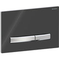 Geberit Sigma50 actuator plate, square, dual flush, metal colour chrome-plated — Base plate: chrome / glossy, Cover plate: black / glossy, Button: chrome / brushed, easy-to-clean coated — Product photo