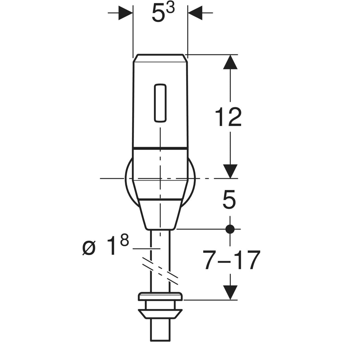 Geberit pressure flushing valve for urinal with electronic flush actuation, battery operation, for surface mounting — pressure flushing valve for urinal with electronic flush actuation, battery operation, for surface mounting — Technical drawing
