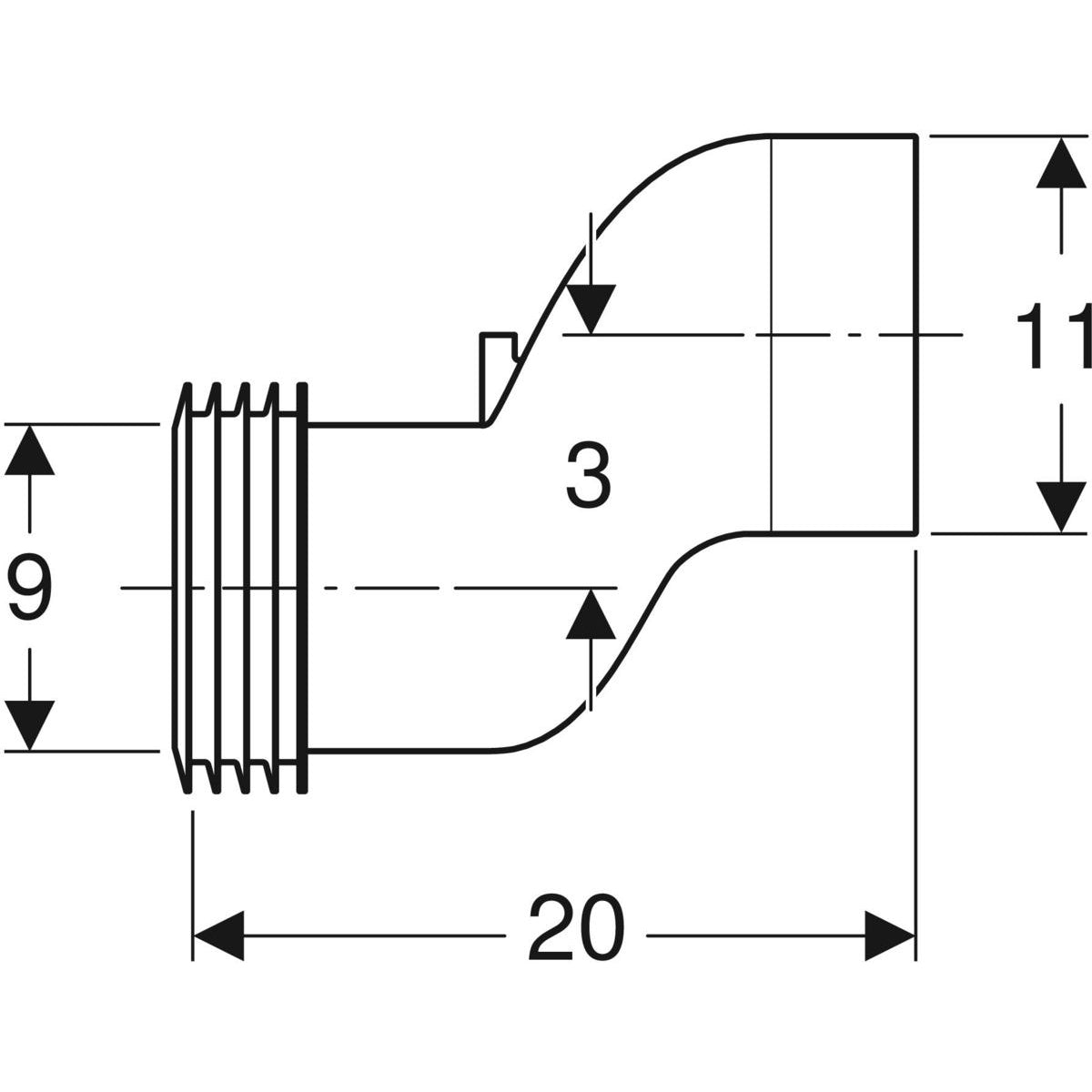 Geberit straight connector set for wall-hung WC, stepped by 3 cm — white alpine — Technical drawing