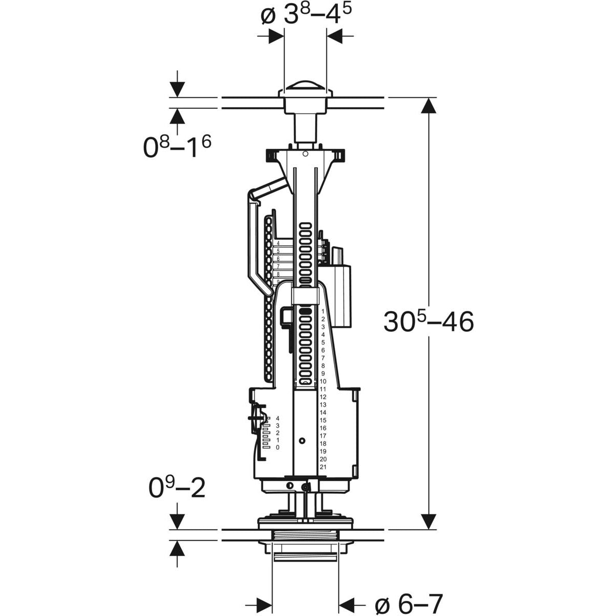 Geberit Type 240 flush valve, dual flush — chrome / glossy — Technical drawing