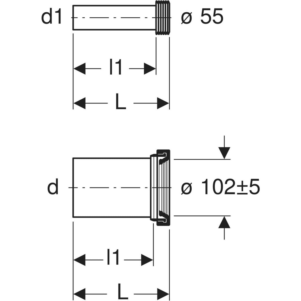 Geberit connection set for wall-hung WC, length 30 cm — d=110mm, d1=45mm, chrome / matt — Technical drawing