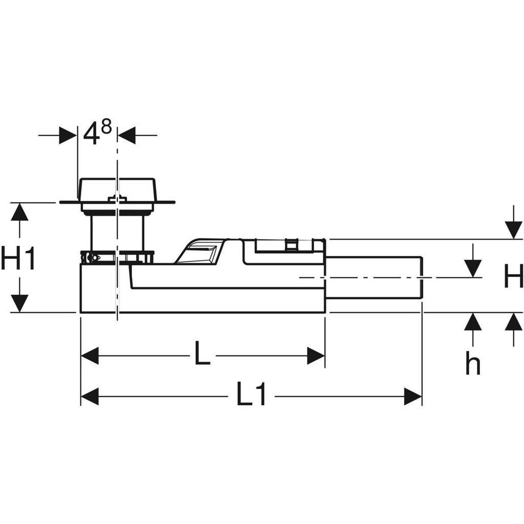 Geberit installation set for CleanLine shower channel, for screed height at inlet 90–220 mm — d=50mm — Technical drawing