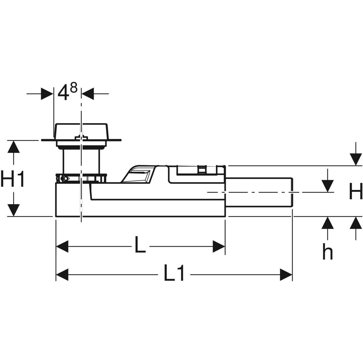 Geberit installation set for CleanLine shower channel, for screed height at inlet 90–220 mm — d=50mm — Technical drawing