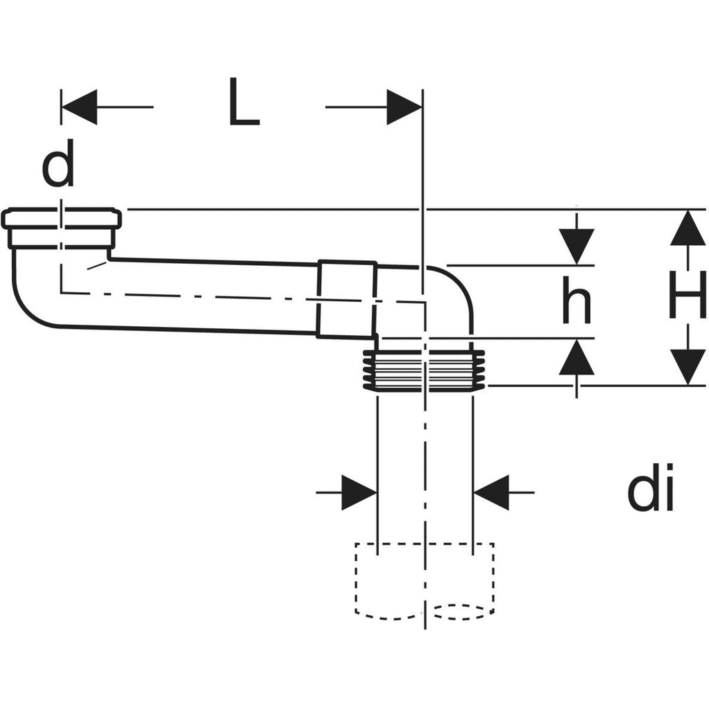 Geberit PVC S-bend — d=90mm, di=100–105.6mm, grey — Technical drawing