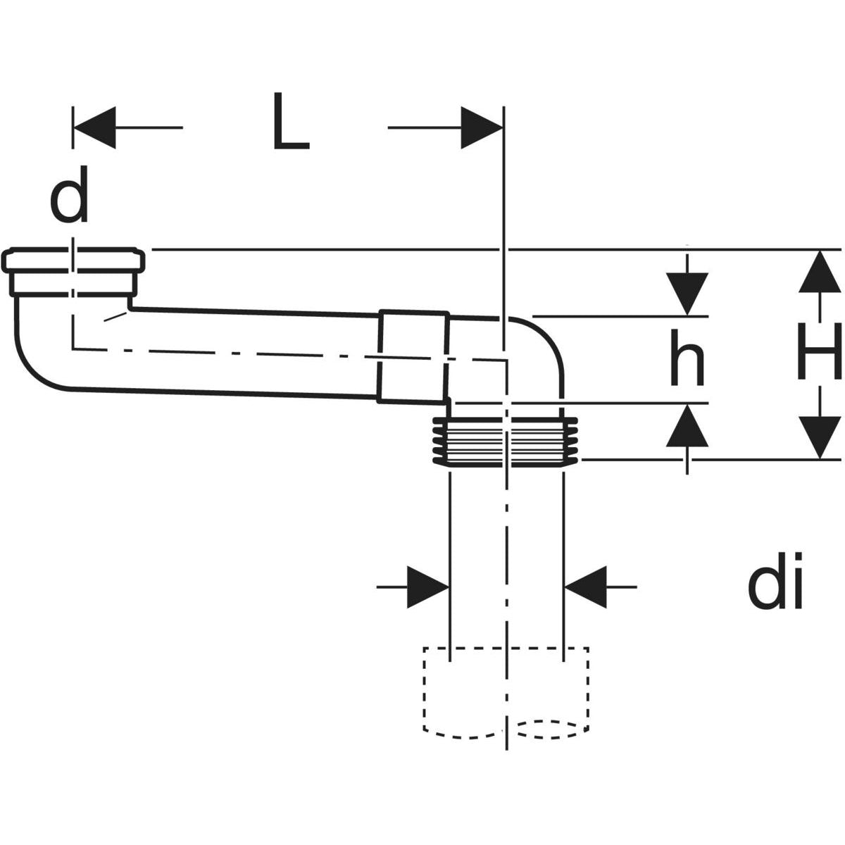 Geberit PVC S-bend — d=90mm, di=100–105.6mm, grey — Technical drawing