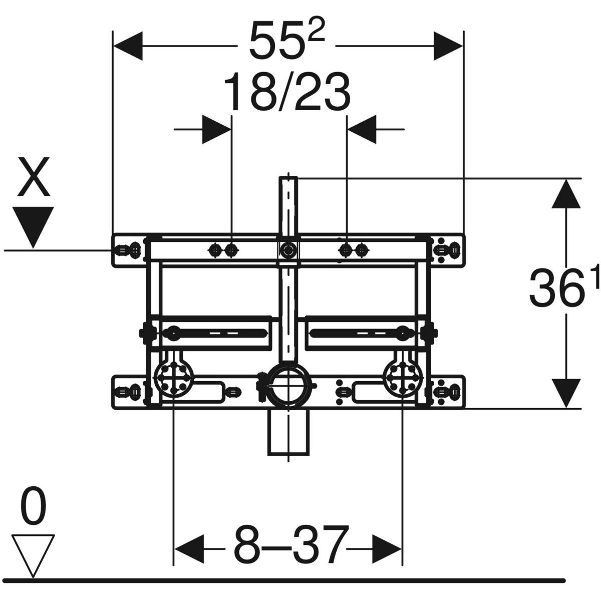 Geberit Kombifix element for bidet, universal — Kombifix element for bidet, universal — Technical drawing