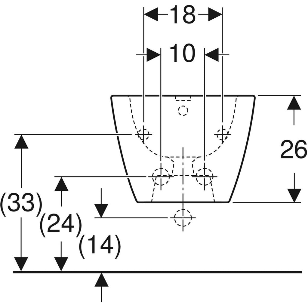 Geberit Smyle wall-hung bidet, square, shrouded — T=54cm, Overflow=visible, symmetrical, white — Technical drawing