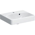 Geberit Smyle handrinse basin, square design, asymmetrical overflow — 45x15.5x36cm, white, Tap hole=centred, Overflow=visible, asymmetrical — Product photo