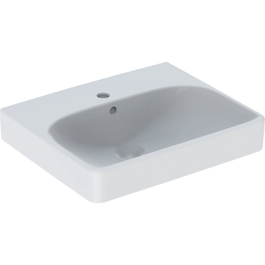 Geberit Smyle handrinse basin, square design — 50x16x41cm, white, Tap hole=centred, Overflow=visible, symmetrical — Product photo