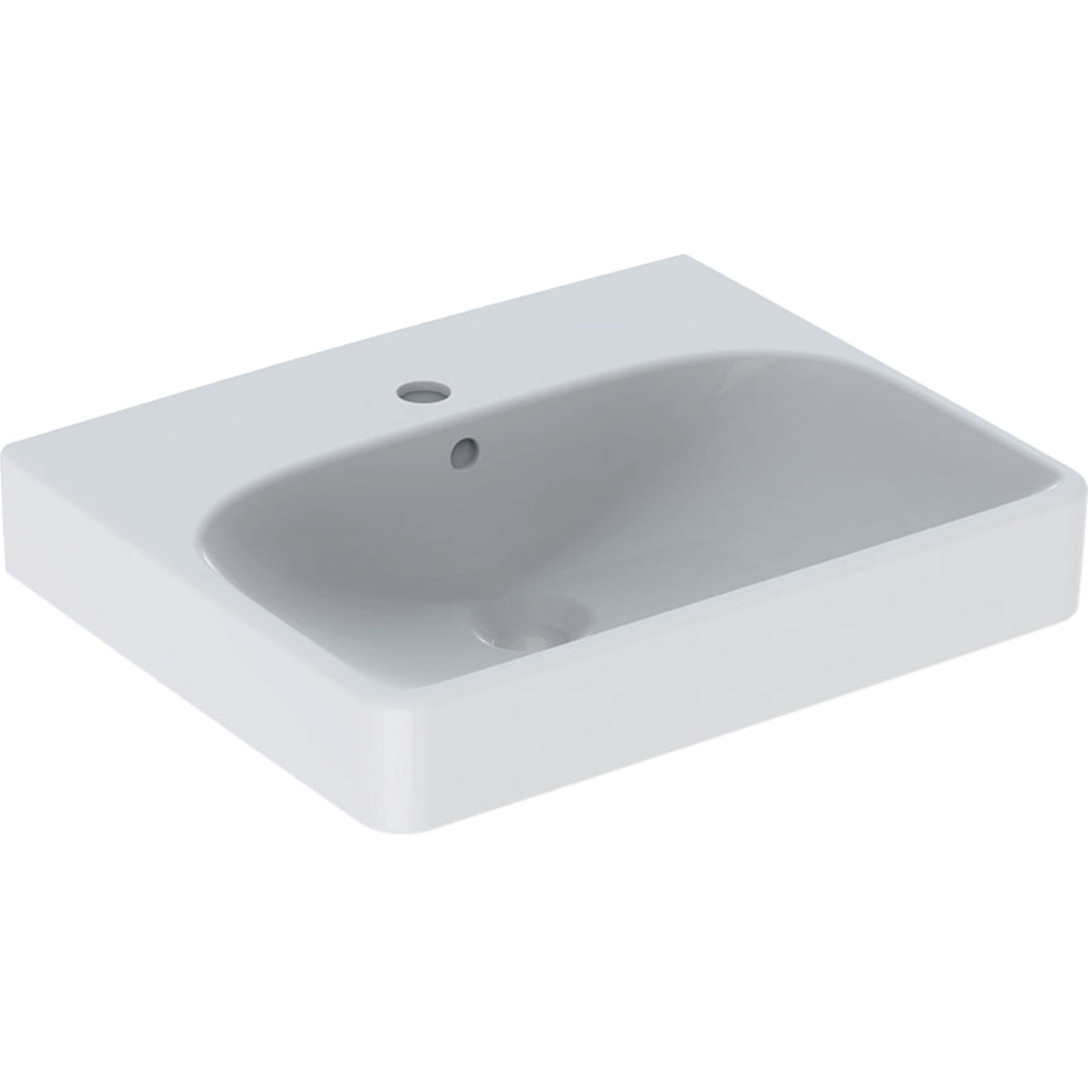Geberit Smyle handrinse basin, square design — 50x16x41cm, white, Tap hole=centred, Overflow=visible, symmetrical — Product photo