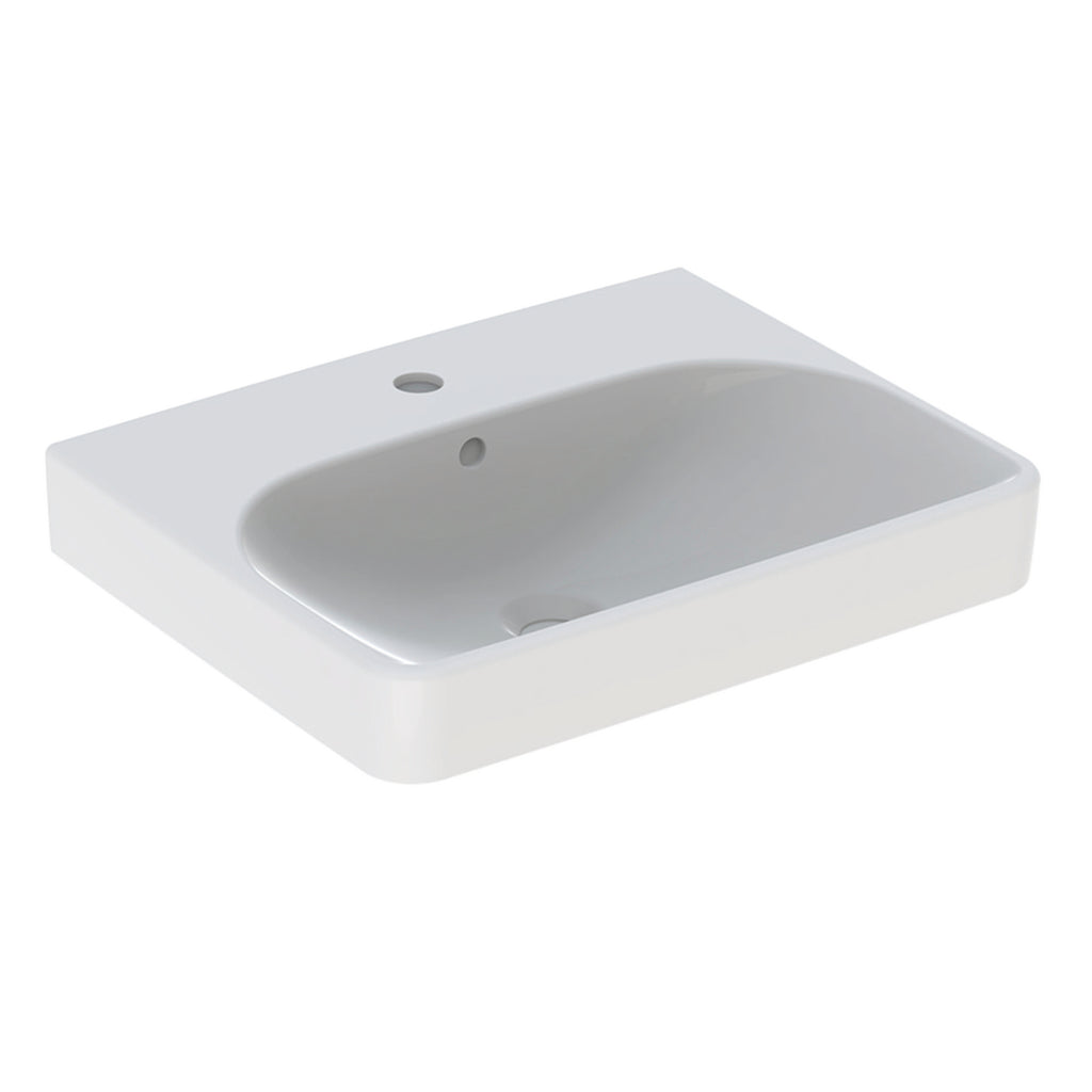 Geberit Smyle washbasin, square design — 55x44cm, Tap hole=centred, Overflow=visible, symmetrical, white — Product photo