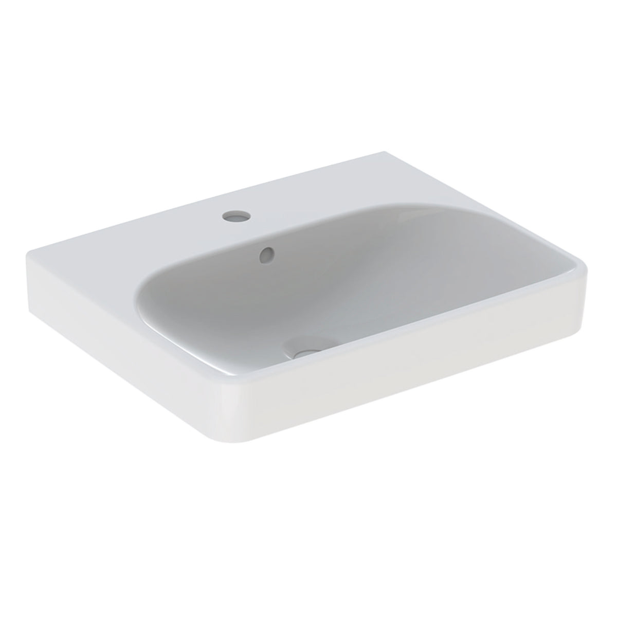 Geberit Smyle washbasin, square design — 55x44cm, Tap hole=centred, Overflow=visible, symmetrical, white — Product photo