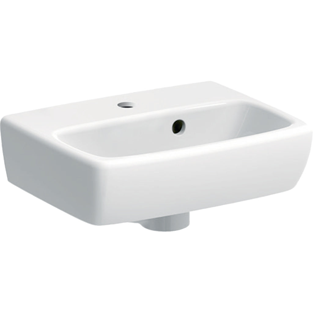 Geberit Selnova Square handrinse basin with asymmetrical overflow — 36x15x28cm, white, Tap hole=centred, Overflow=visible, asymmetrical — Product photo