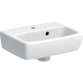 Geberit Selnova Square handrinse basin with asymmetrical overflow — 36x15x28cm, white, Tap hole=centred, Overflow=visible, asymmetrical — Product photo