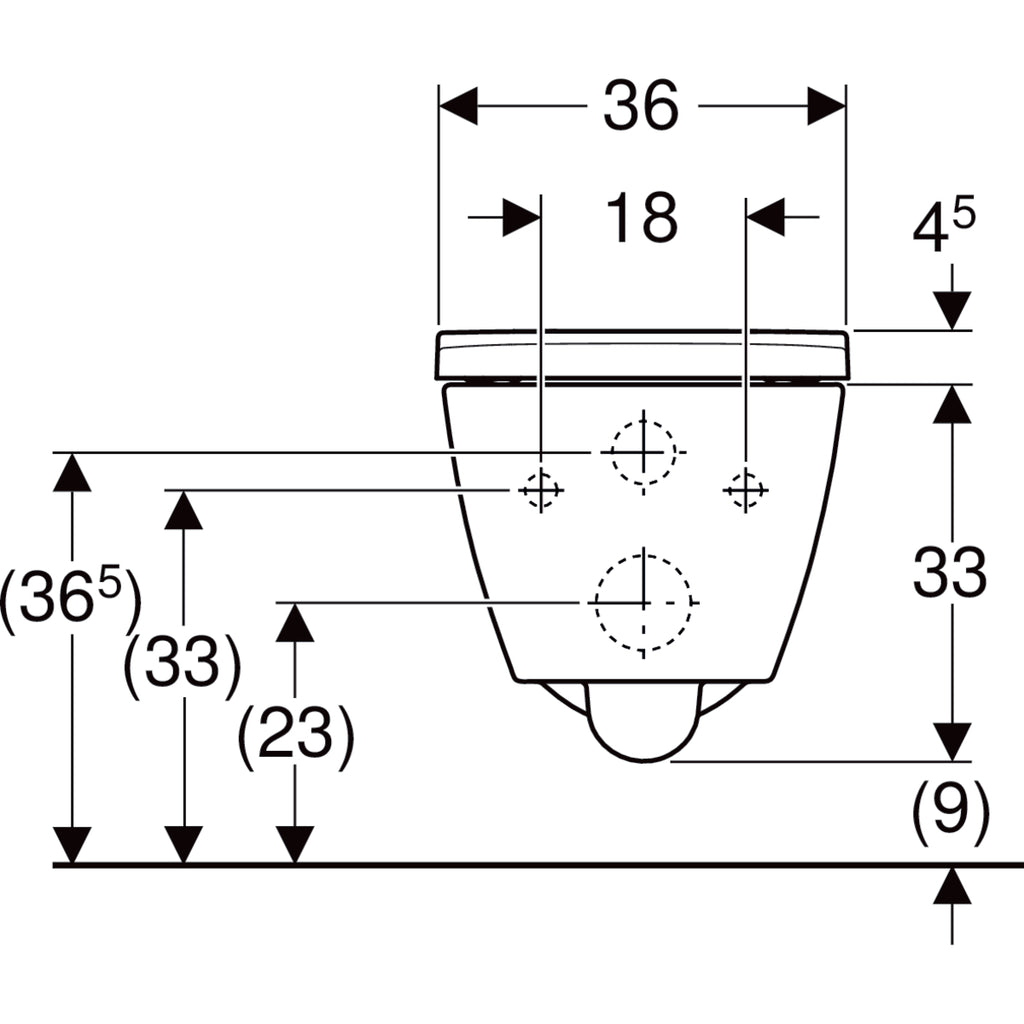 Geberit Smyle set of wall-hung WC, square, washdown, shrouded, Rimfree — white — Technical drawing