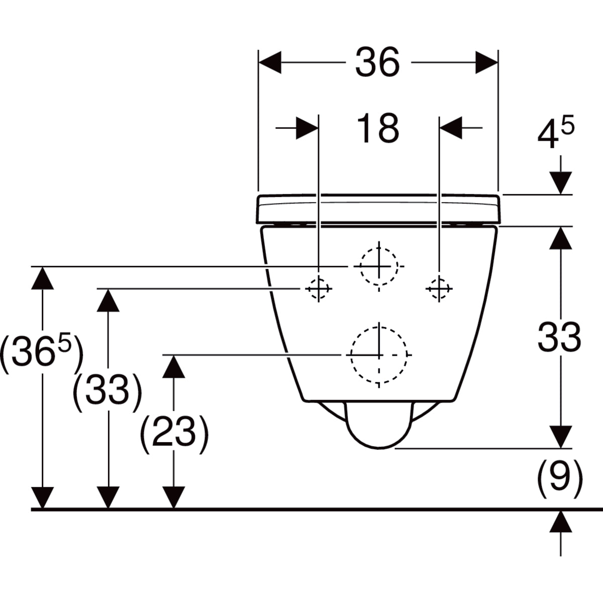 Geberit Smyle set of wall-hung WC, square, washdown, shrouded, Rimfree — white — Technical drawing