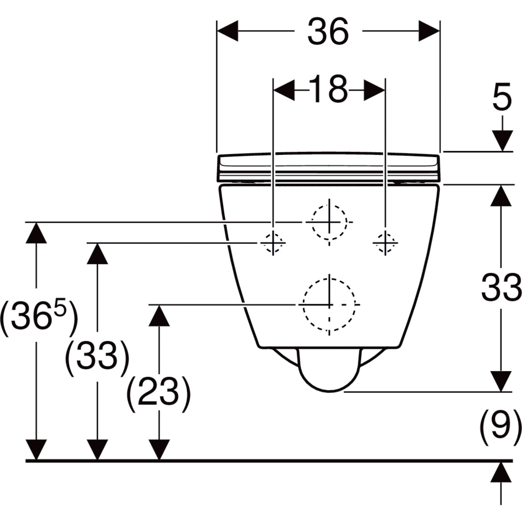 Geberit Smyle set of wall-hung WC, square, washdown, shrouded, Rimfree — white — Technical drawing