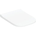 Geberit Smyle WC seat, square, slim design — Soft-closing mechanism=yes, QuickRelease function=Yes, with lockable QuickRelease hinges, Fastening=from above, white / glossy — Product photo