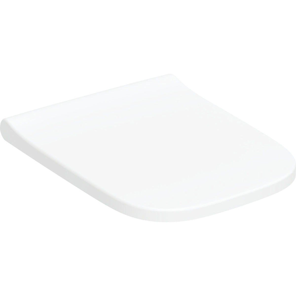 Geberit Smyle WC seat, square, slim design — Soft-closing mechanism=yes, QuickRelease function=Yes, with lockable QuickRelease hinges, Fastening=from above, white / glossy — Product photo