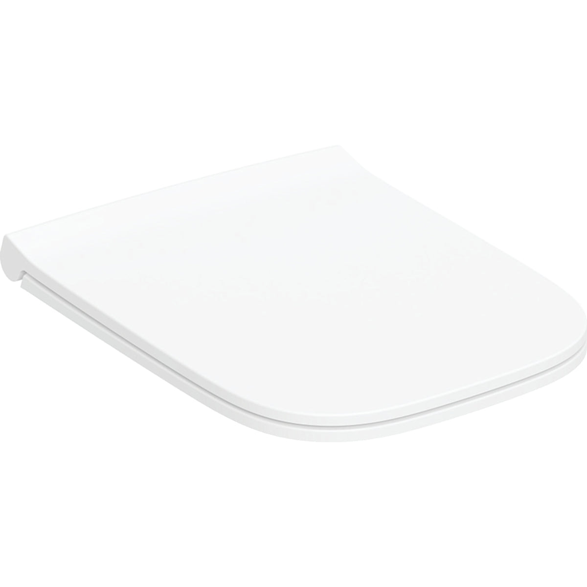 Geberit Smyle WC seat, square, slim design, sandwich shape — Soft-closing mechanism=yes, QuickRelease function=Yes, with lockable QuickRelease hinges, Fastening=from above, white / glossy — Product photo