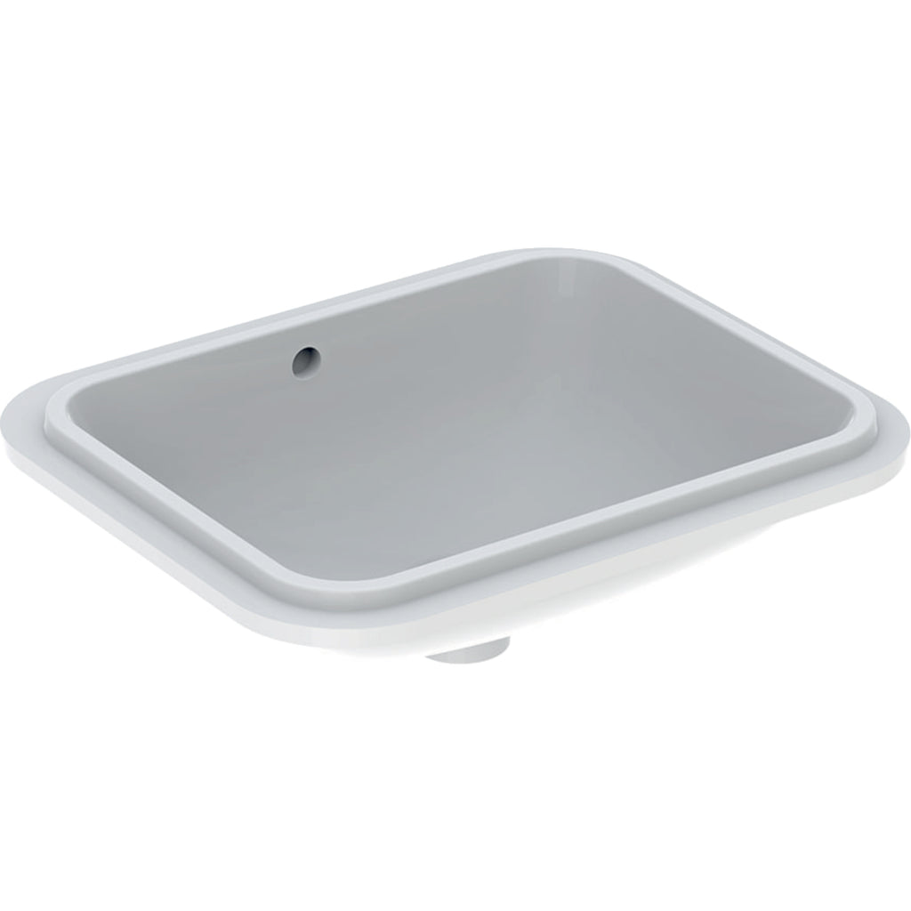 Geberit VariForm under-countertop washbasin, rectangular — B1=45cm, Tap hole=without, Overflow=visible, symmetrical, white — Product photo