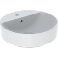 Geberit VariForm lay-on washbasin, round, with tap hole bench — 45x45cm, D=45cm, Tap hole=centred, Overflow=visible, symmetrical, white — Product photo