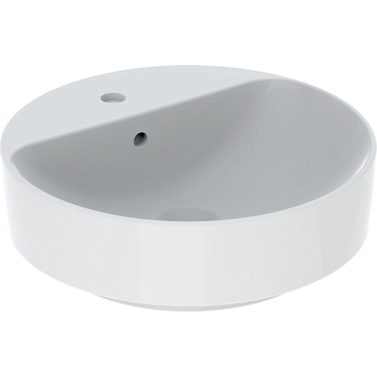 Geberit VariForm lay-on washbasin, round, with tap hole bench — 45x45cm, D=45cm, Tap hole=centred, Overflow=visible, symmetrical, white — Product photo
