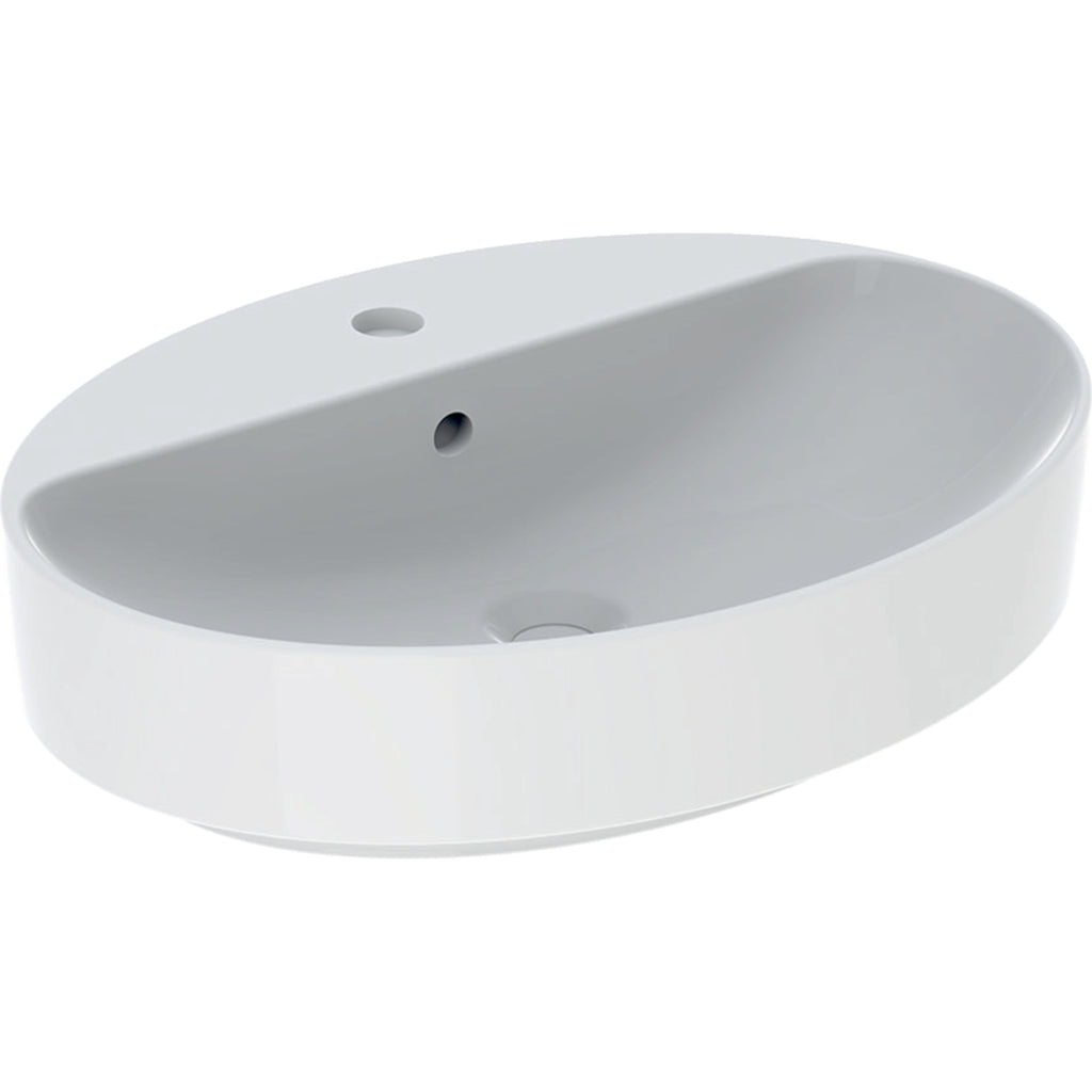 Geberit VariForm lay-on washbasin, oval, with tap hole bench — 60x45cm, Tap hole=centred, Overflow=visible, symmetrical, white — Product photo
