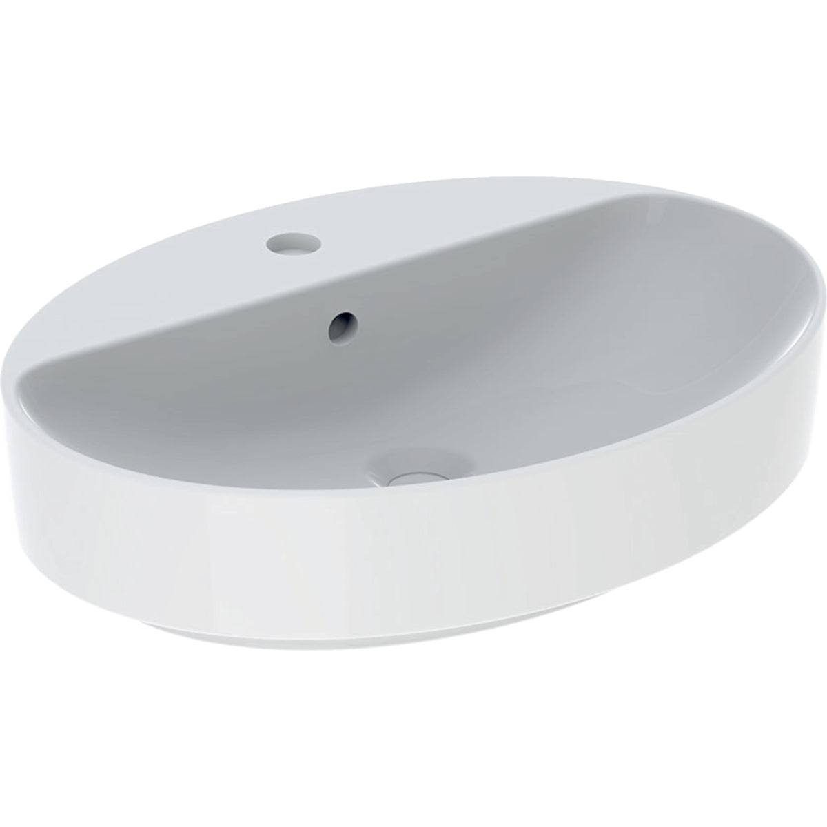 Geberit VariForm lay-on washbasin, oval, with tap hole bench — 60x45cm, Tap hole=centred, Overflow=visible, symmetrical, white — Product photo