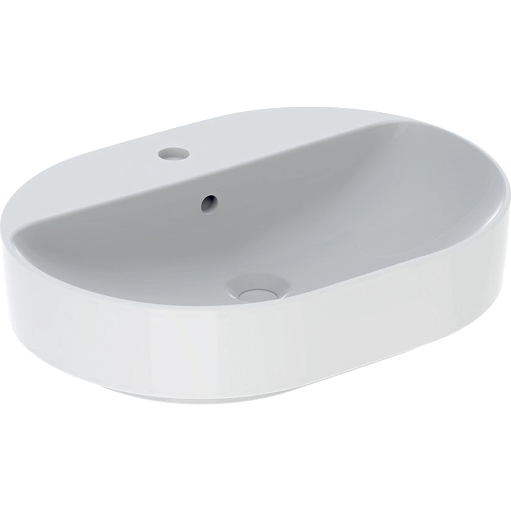 Geberit VariForm lay-on washbasin, elliptic, with tap hole bench — 60x45cm, Tap hole=centred, Overflow=visible, symmetrical, white — Product photo