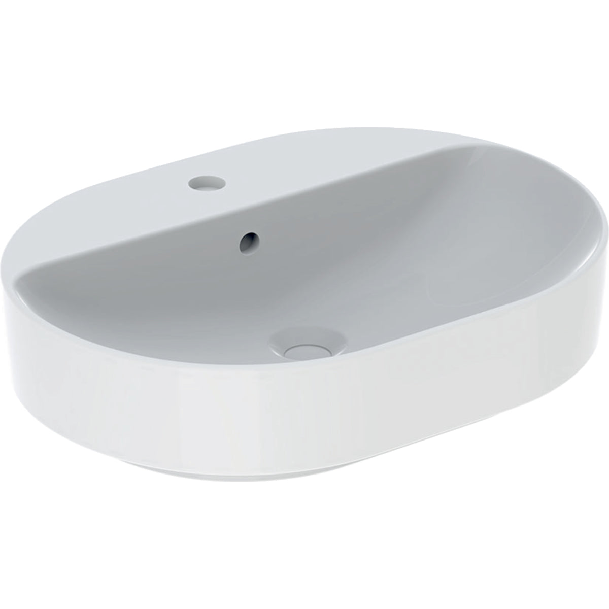 Geberit VariForm lay-on washbasin, elliptic, with tap hole bench — 60x45cm, Tap hole=centred, Overflow=visible, symmetrical, white — Product photo