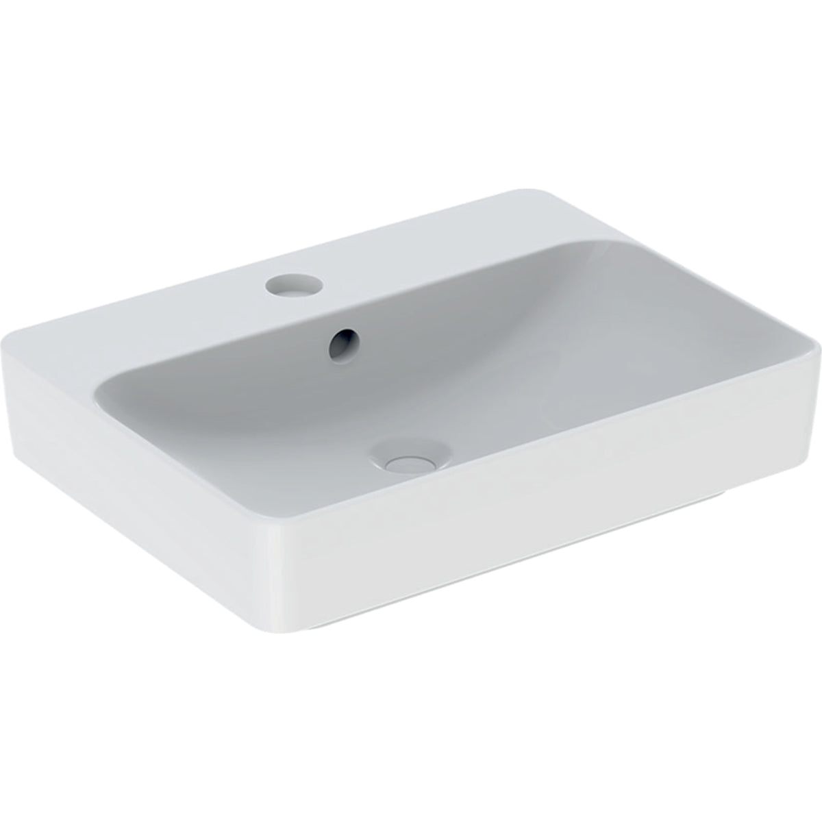 Geberit VariForm lay-on washbasin, rectangular, with tap hole bench — 60x45cm, Tap hole=centred, Overflow=visible, symmetrical, white — Product photo
