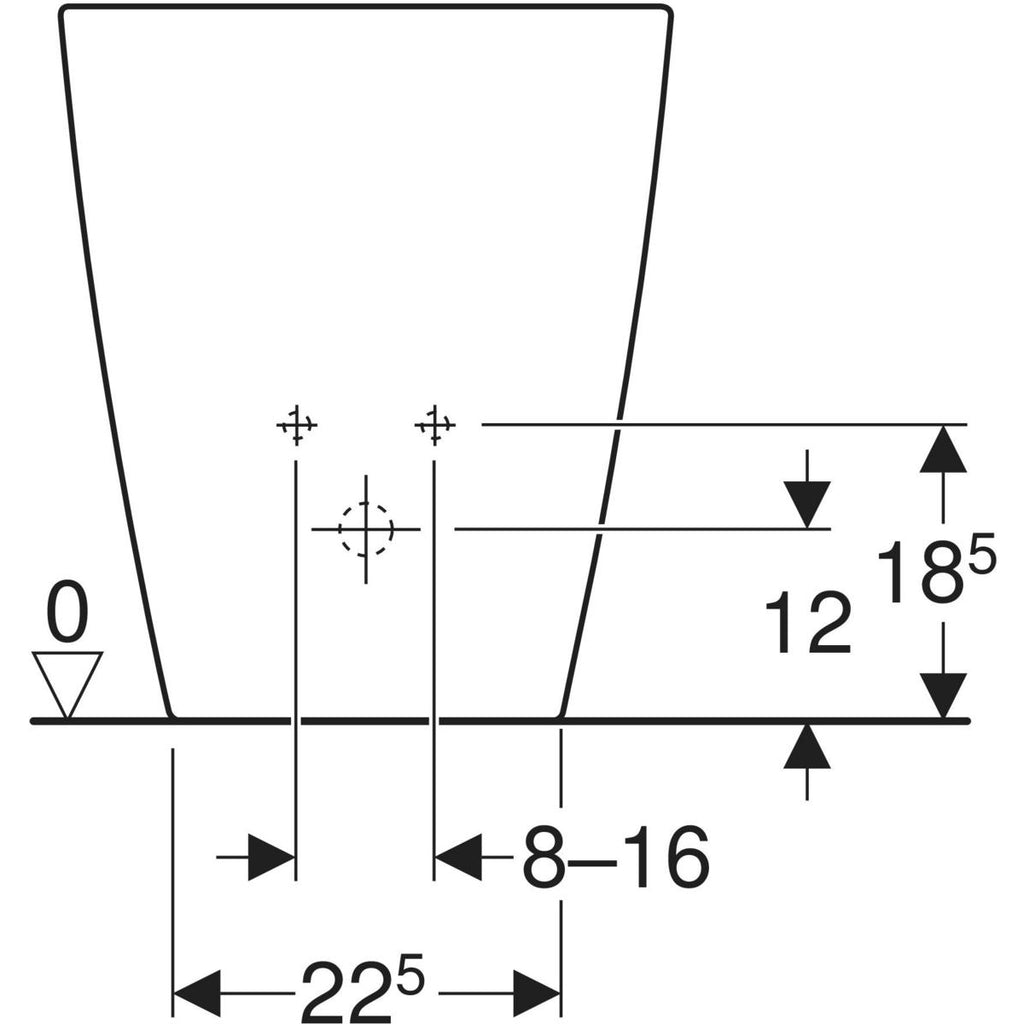 Geberit Smyle floor-standing bidet, square, back-to-wall, shrouded — T=54cm, Overflow=visible, symmetrical, white — Technical drawing