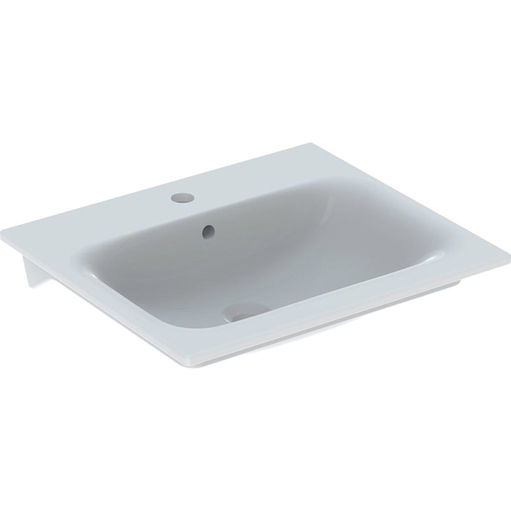 Geberit Selnova Square vanity basin — 55x48cm, Cabinet width=53.8cm, Tap hole=centred, Overflow=visible, symmetrical, white — Product photo