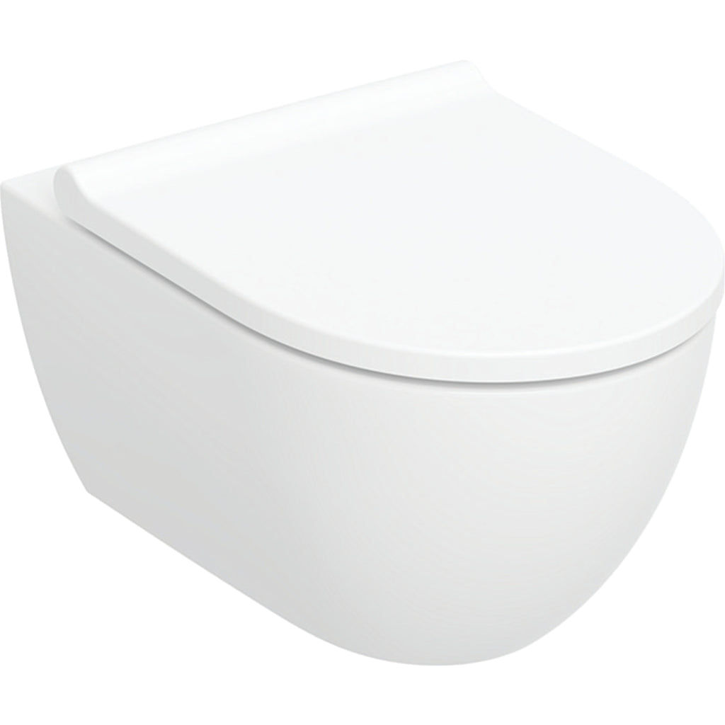 Geberit Acanto set of wall-hung WC, washdown, shrouded, TurboFlush — T=53cm, Soft-closing mechanism=yes, QuickRelease function=Yes, with lockable QuickRelease hinges, Fastening=from above, white — Product photo