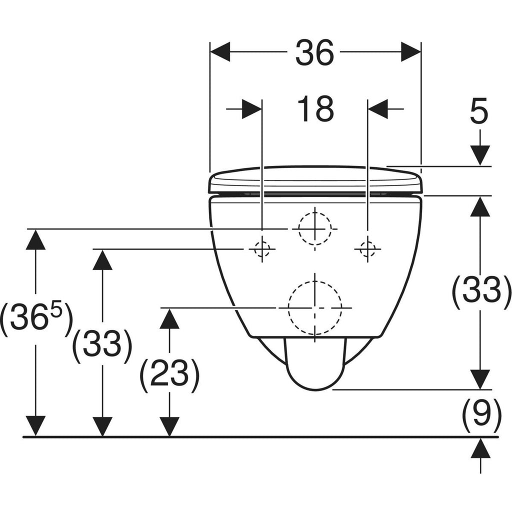 Geberit Selnova set of wall-hung WC, Premium, washdown, shrouded, Rimfree — T=53cm, white — Technical drawing