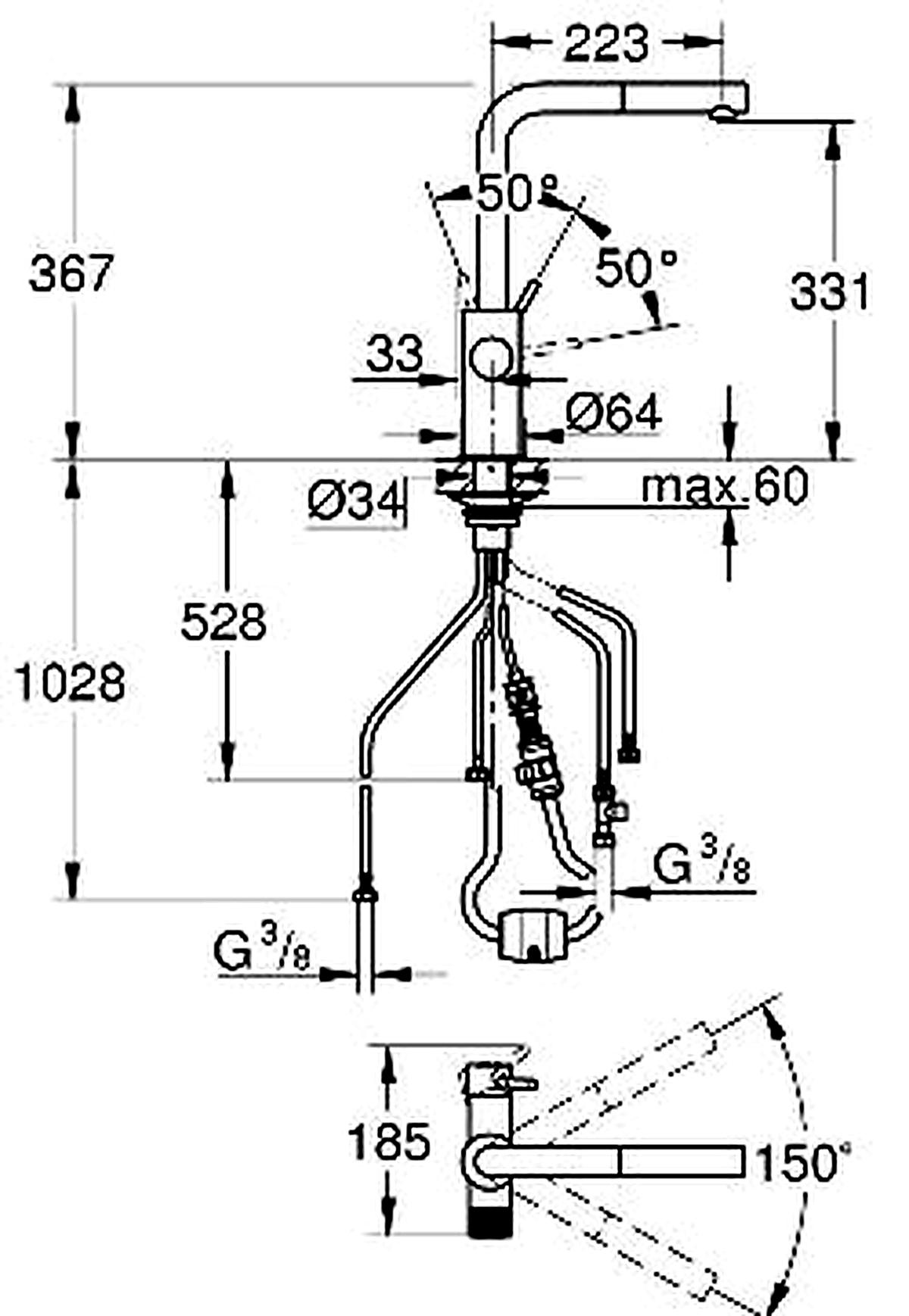 GROHE 30590000 high-resolution technical drawing