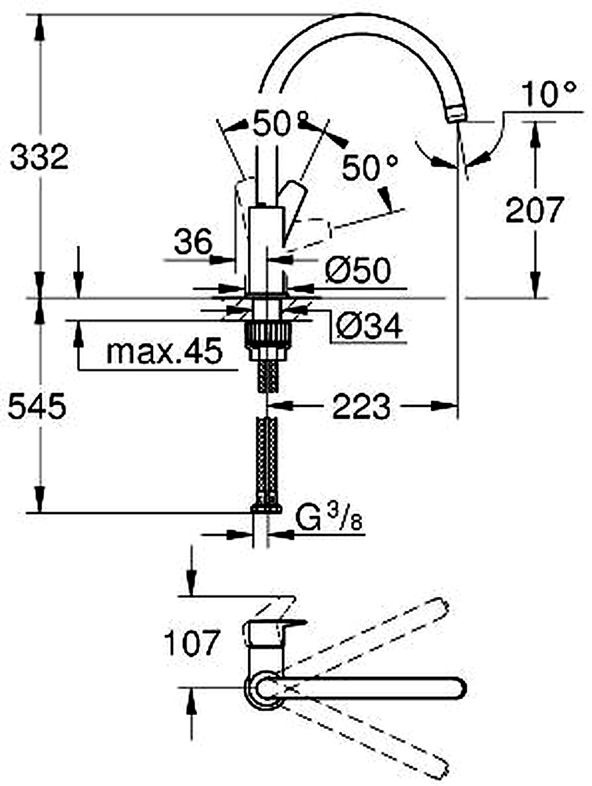 GROHE 31680000 high-resolution technical drawing