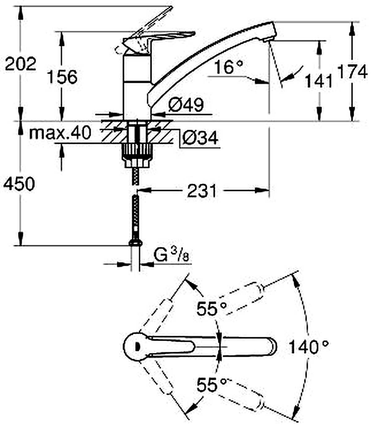 GROHE 31367001 high-resolution technical drawing