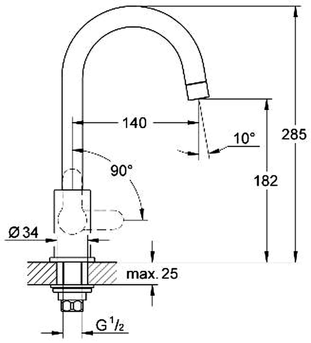 GROHE 31223000 high-resolution technical drawing