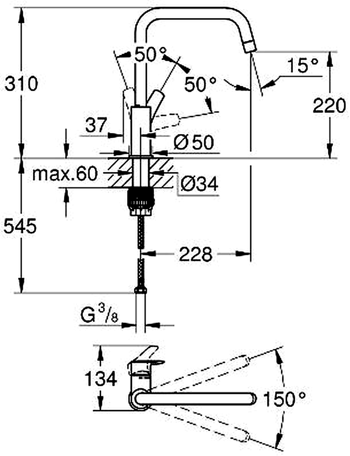 GROHE 30305001 high-resolution technical drawing