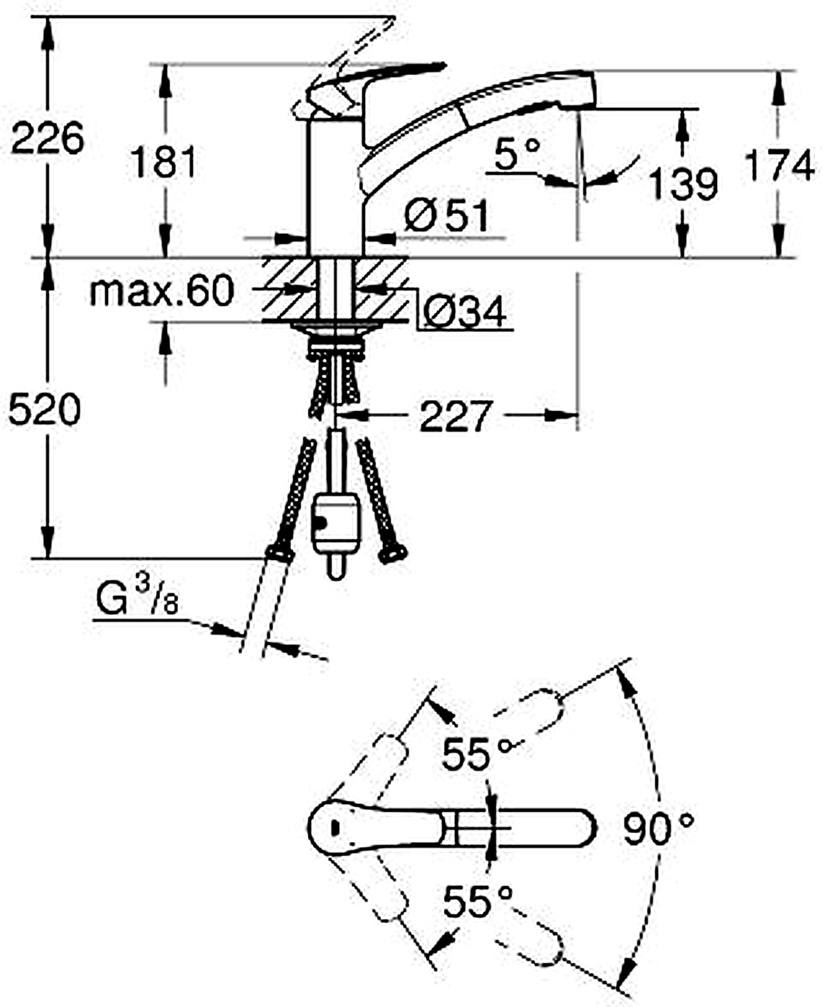 GROHE 30567000 high-resolution technical drawing