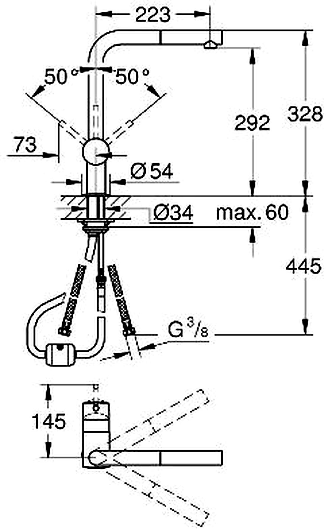 GROHE 32168000 high-resolution technical drawing