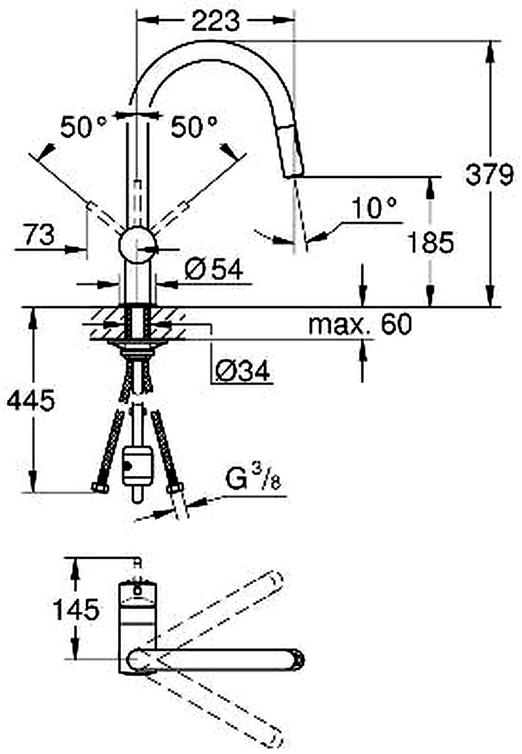 GROHE 32321002 high-resolution technical drawing