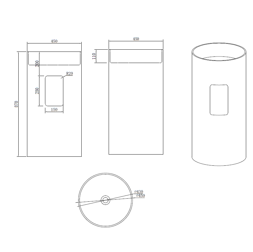 WHITE MATTE SOLID SURFACE PEDESTAL BASIN 45x45x87CM