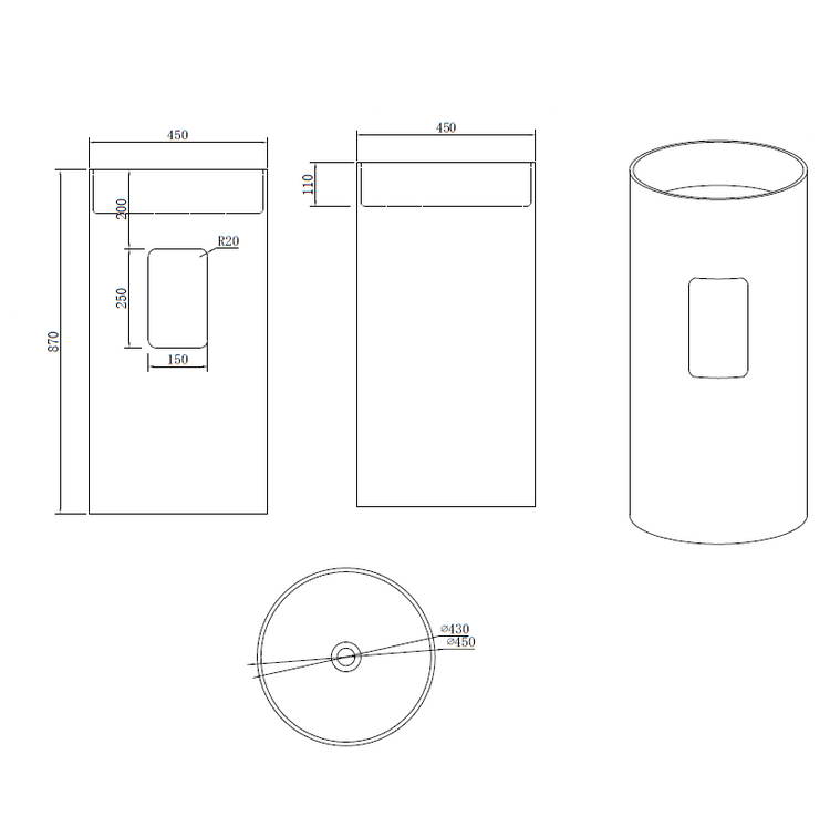 WHITE MATTE SOLID SURFACE PEDESTAL BASIN 45x45x87CM