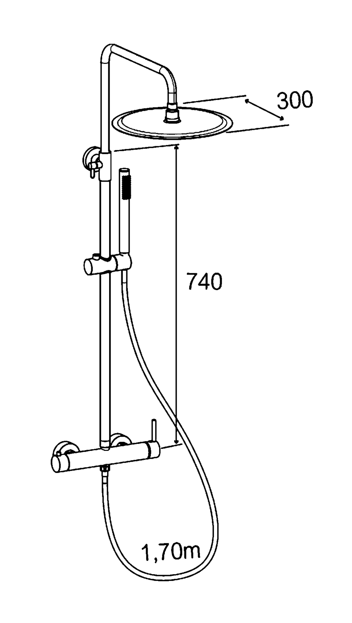 M Project Tube Cylindrical Telescopic Shower Column — technical dimensions from Papapetrou catalogue