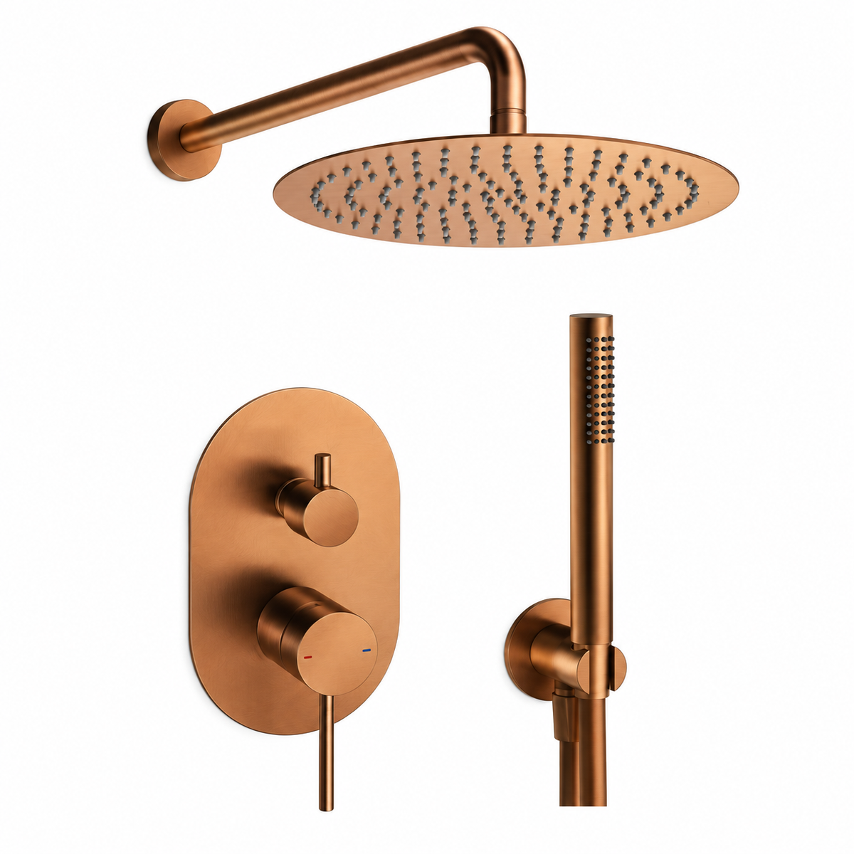 M Project Tube Concealed Bath/Shower Mixer Set - Brushed Copper PVD – high-resolution product image on white background
